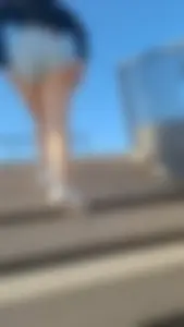 Upshot short shorts going up the stairs