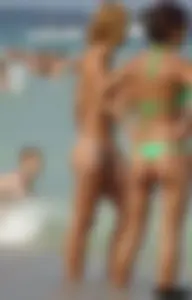 A bunch of sexy beach voyeur babes in bikinis, thongs and topless