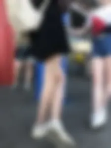 Sexy Pale Legs in Denim Mini Shorts Street Creepshots