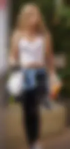 Beautiful babe out walking in leggings and showing some cleavage of her perfect tits