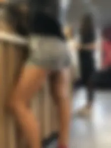 Legs in Shorts Cafe Closeup Candid