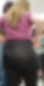 Amazing MILF See Through Visible Thong in Black Leggings Shopping with Husband