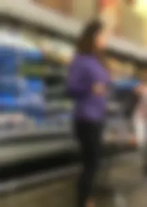 Big boobed brunette in leggings grocery shopping with a nice ass too