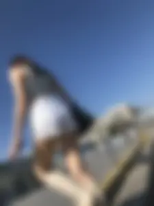 Hot Girl in White Mini Shorts Abs Boots Walking Up the Stairs Street Creepshots Gallery
