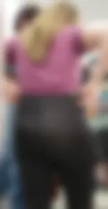 Amazing MILF See Through Visible Thong in Black Leggings Shopping with Husband