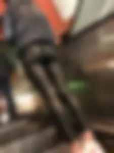 Girl in Leather Leggings on the Subway Escalator Creepshots Collection