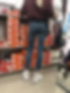 Cute Blonde Girl in Tight Blue Jeans Store Candid