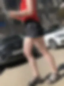 Candid blonde with muscly legs street creepshots series