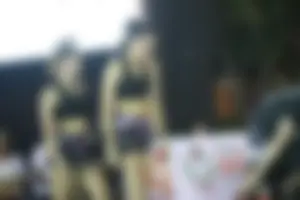 Bunch of athletic Thai cheerleaders at a competition