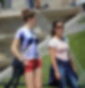 Skinny Candid Girl in Shorts at the Fountain Street Photo