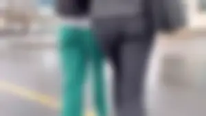 College girl with a very noticeable vpl in leggings