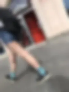 Hot chunky skater girl wearing denim shorts