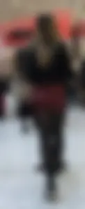 Shop Assistant out for Lunch - Red Leather Miniskirt