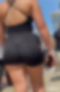 Blonde PAWG in tight spandex playsuit