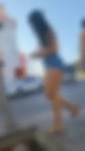 super sexy denim short shorts on this brunette with tremendous legs and big butt