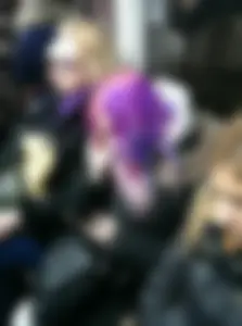 Cute Girl with Purple Hair Subway Train Candid