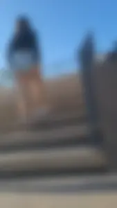 Upshot short shorts going up the stairs