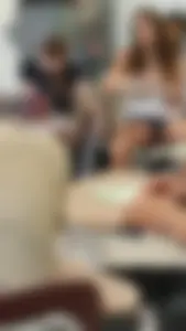 Tall Skinny College Girl With Long Slim Let’s Sitting at the Desk in a Classroom Creepshots Collection
