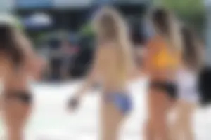 Group of teen friends in Florida in bikinis and thong