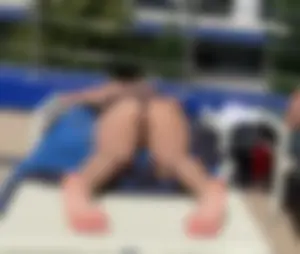 Hot Candid Skinny Girl in Swimsuit Lying on a Sunbed With Slightly Spread Legs Creepshot