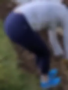 Sexy Redhead Gardening in Blue Yoga Pants with VPL