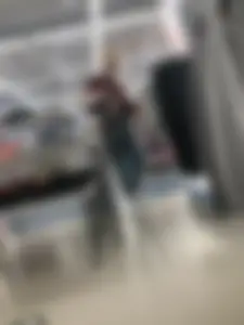 Cute Blonde Girl in Tight Blue Jeans Store Candid