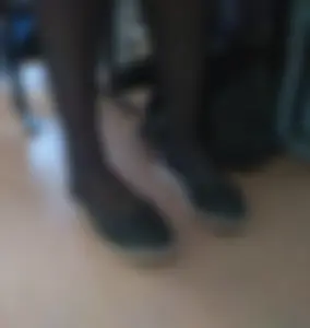 College Teen's Feet on Flats and Black Pantyhose Classroom Closeup