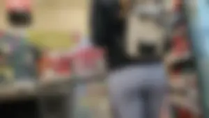 Grocery store babe with a nice ass in grey leggings