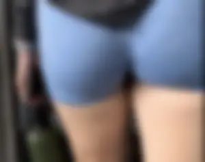 Succulent College Brunette in light blue spandex shorts VPL (oc)