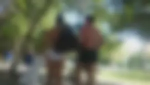 Girl with a nice ass in wet white bikini bottom