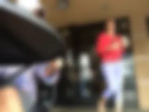 Starbucks milf sexy in light purple leggings with decent ass and mound