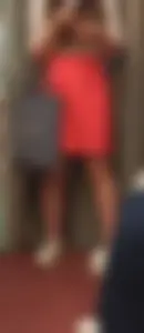 Sexy Legs of a Candid Girl in a Blouse And a Red Skirt Subway Train Creepshots