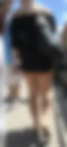 Blonde bending over in black shorts with vtl