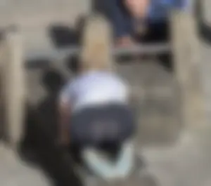 Blonde with see through leggings and no panties exercising in public in London
