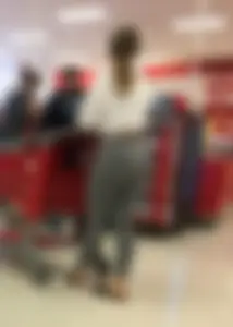 Sexy lady shopping at Target with a big ass in grey leggings