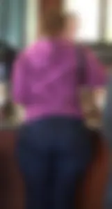 Cute girl with a big ass and wide hips in tight blue jeans buying coffee busted creepshot