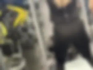 Blond bends in front of me with vpl at gym