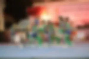 Bunch of athletic Thai cheerleaders at a competition
