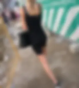 Girl in a Black Dress with Hot Long Skinny Legs Street Creepshots