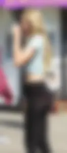 Cute Skinny Blonde Girl in Seethrough Tights VPL Street  Creepshot