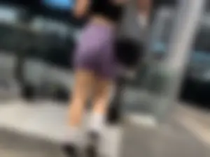 Latina jiggling in purple shorts after yoga (OC)