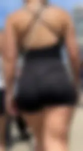 Blonde PAWG in tight spandex playsuit