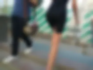 Girl in a Black Dress with Hot Long Skinny Legs Street Creepshots