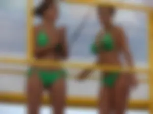 Latina party chicks with incredible bodies and asses in green bikinis