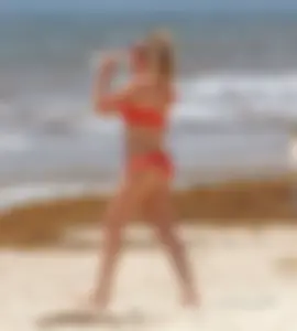 Ashley Tisdale in red bikini at a beach in Mexico