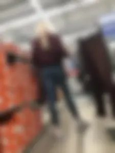 Cute Blonde Girl in Tight Blue Jeans Store Candid