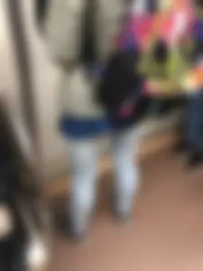 Teen skinny booty in tight jeans subway closeup creepshot