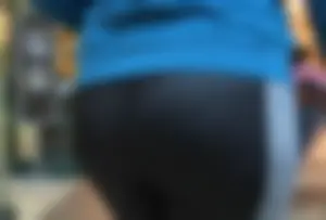 Blonde at the mall in leggings with a nice ass