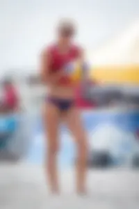 Sexy beach volleyball girls in bikinis