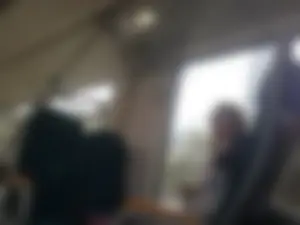 Impossible candid bespectacled cutie with giant boobs sitting in a public train creepshots